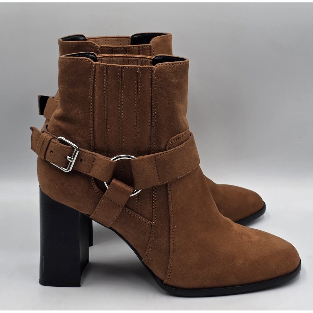 BCBGeneration Agnes Womens Suede Booties 10B Chocolate Brown Harness Ankle Boots
